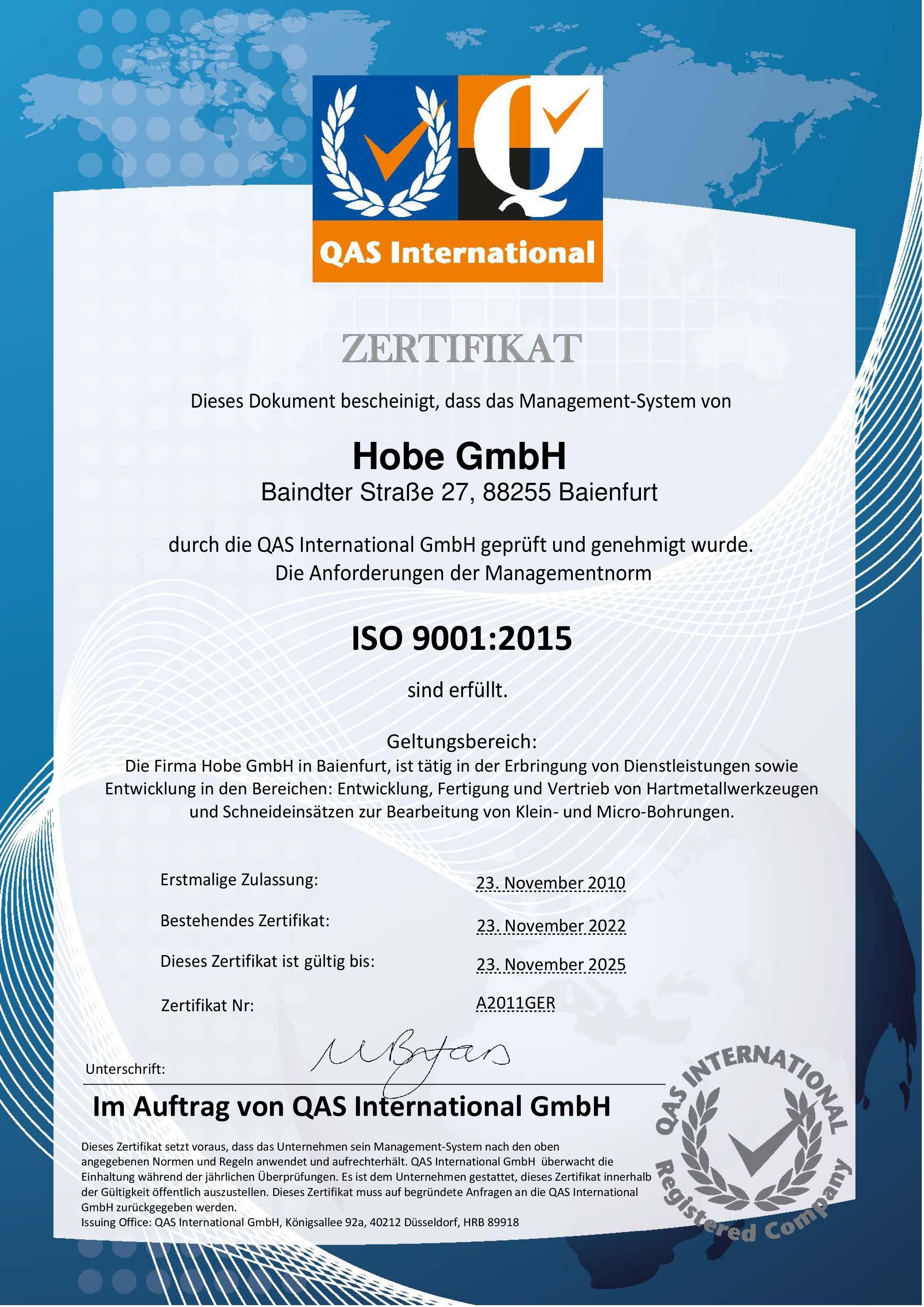 Zertifikat ISO 9001:2015